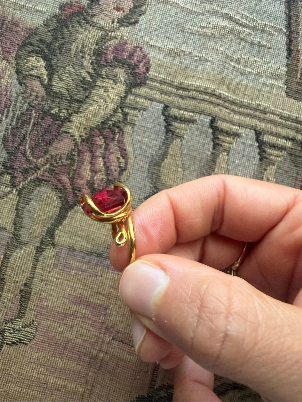 Gold-Plated Ring with Deep Red Cushion Stone